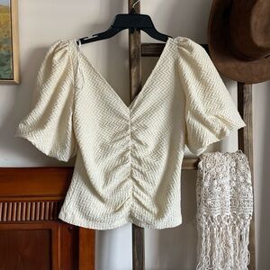 Free People Cream Textured Blouse
